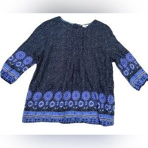 Boden Blue Floral Pintuck Pleated 100% Cotton Blouse Button Back Size 14